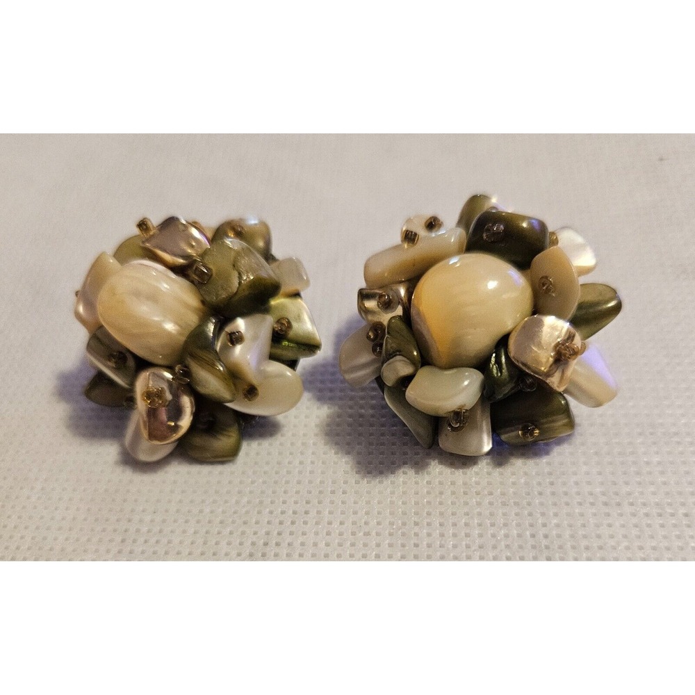 Vintage Cluster Clip On Earrings Faux‎ Pearl Bead Statement Jewelry - Picture 12 of 14